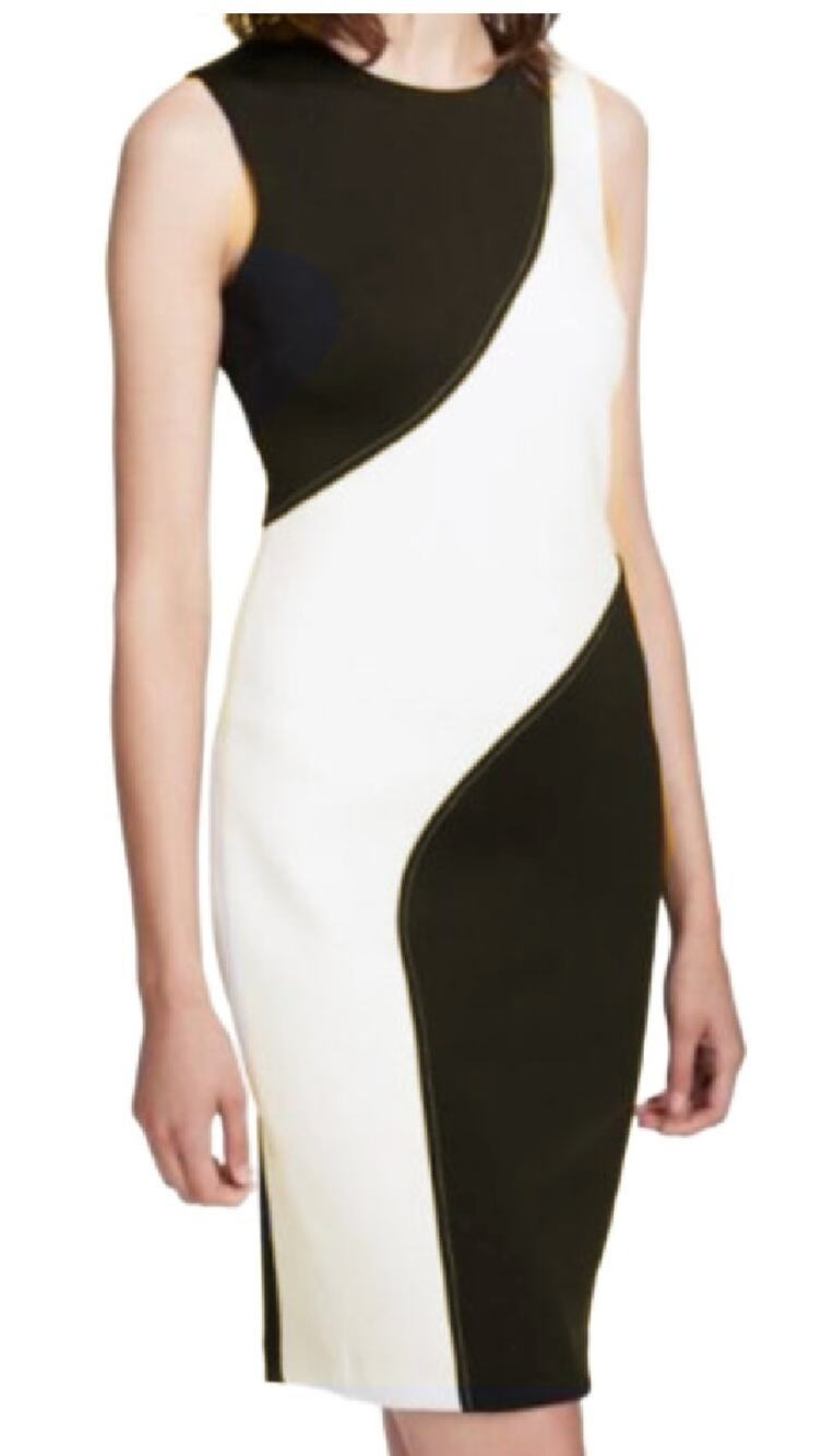 CALVIN KLEIN Black & Ivory Colorblock Sleeveless Sheath Dress Size 6 Workwear